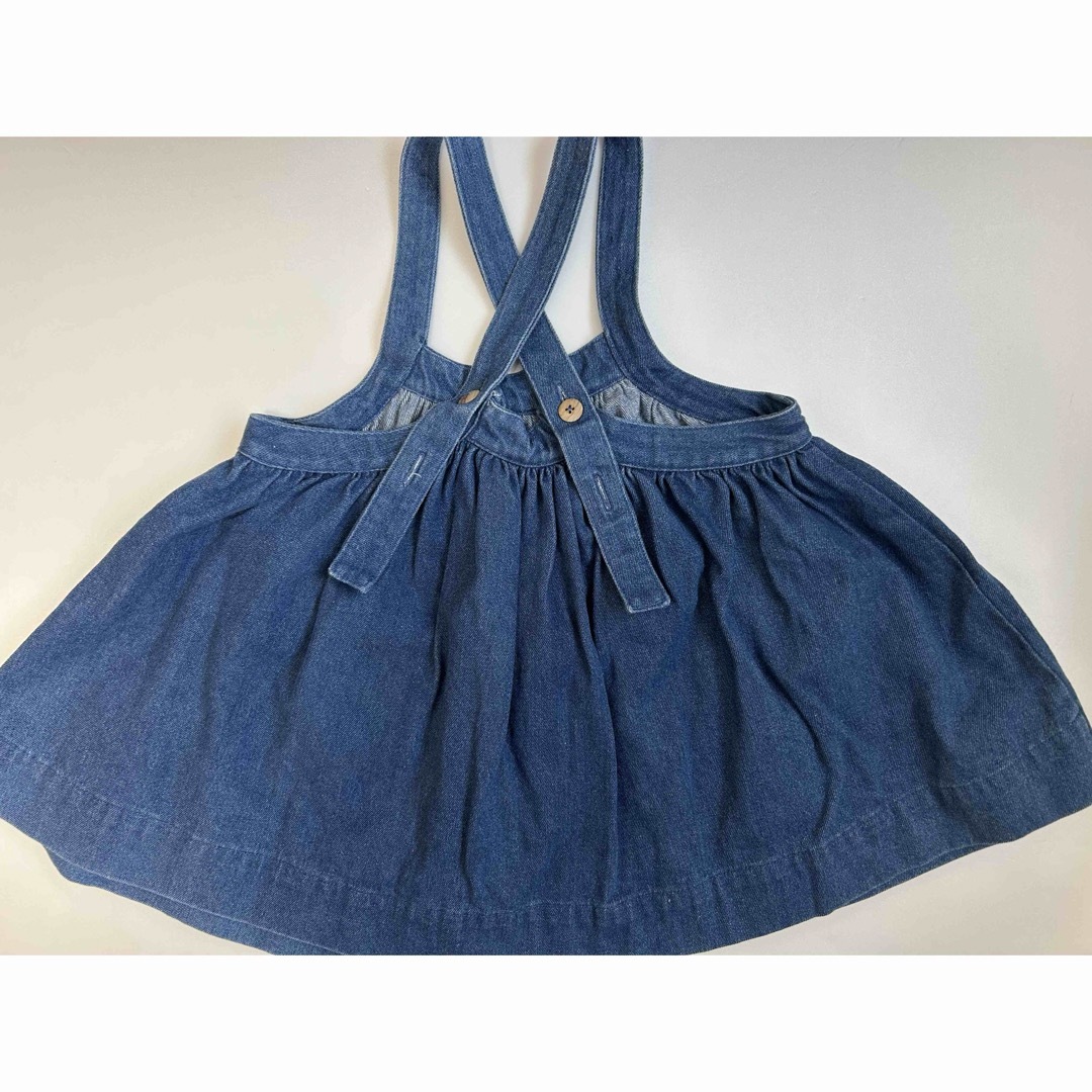 ハンドメイド デニム 吊りスカート 105~110cm キッズ/ベビー/マタニティのキッズ服女の子用(90cm~)(スカート)の商品写真