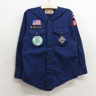 古着 長袖 ビンテージ ボーイスカウト シャツ キッズ ボーイズ 子供服 80年代 80s ワッペン 紺 ネイビー 23jul26(シャツ/カットソー)