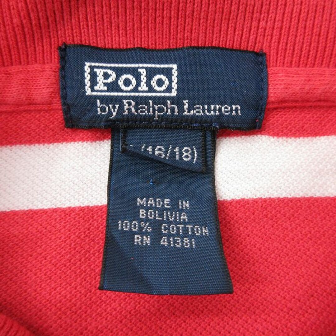 Ralph Lauren(ラルフローレン)の古着 ラルフローレン Ralph Lauren 半袖 ブランド ポロ シャツ キッズ ボーイズ 子供服 90年代 90s ワンポイントロゴ 鹿の子 コットン 赤他 レッド ボーダー 23jul26 キッズ/ベビー/マタニティのベビー服(~85cm)(その他)の商品写真