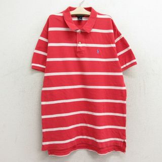 ラルフローレン(Ralph Lauren)の古着 ラルフローレン Ralph Lauren 半袖 ブランド ポロ シャツ キッズ ボーイズ 子供服 90年代 90s ワンポイントロゴ 鹿の子 コットン 赤他 レッド ボーダー 23jul26(その他)