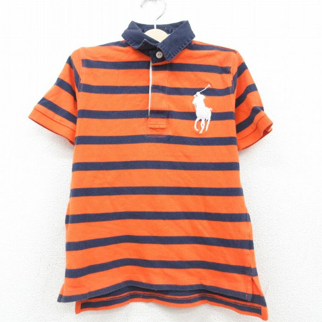 Ralph Lauren(ラルフローレン)の古着 ラルフローレン Ralph Lauren 半袖 ブランド ラガー シャツ キッズ ボーイズ 子供服 ビッグポニー 刺繍 鹿の子 コットン オレンジ他 ボーダー 23jul26 キッズ/ベビー/マタニティのベビー服(~85cm)(その他)の商品写真