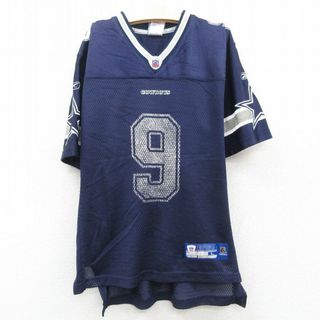 リーボック(Reebok)の古着 リーボック REEBOK 半袖 ビンテージ フットボール Tシャツ キッズ ボーイズ 子供服 00年代 00s NFL ダラスカウボーイズ トニーロモ メッシュ地 Vネック 紺他 ネイビー ユニフォーム ゲームシャツ アメフト スーパーボウル 23jul26(シャツ/カットソー)