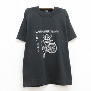 古着 半袖 ビンテージ Tシャツ キッズ ボーイズ 子供服 90年代 90s バイキング クルーネック USA製 黒 ブラック 23jul26(シャツ/カットソー)