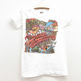 ヘインズ(Hanes)の古着 ヘインズ Hanes 半袖 ビンテージ Tシャツ キッズ ボーイズ 子供服 80年代 80s Bacchus 戦車 カウボーイ コットン クルーネック USA製 白 ホワイト 【spe】 23jul26(シャツ/カットソー)