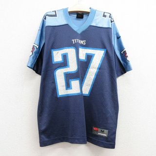 ナイキ(NIKE)の古着 ナイキ NIKE 半袖 ビンテージ フットボール Tシャツ キッズ ボーイズ 子供服 00年代 00s NFL テネシータイタンズ エディジョージ 27 メッシュ地 Vネック 紺 ネイビー アメフト スーパーボウル ユニフォーム ゲームシャツ 23jul26(シャツ/カットソー)