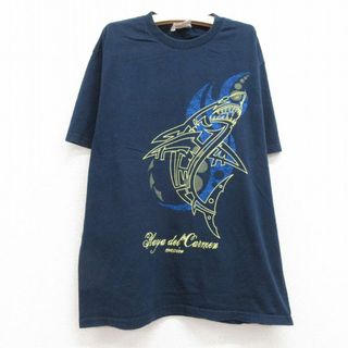 古着 半袖 ビンテージ Tシャツ キッズ ボーイズ 子供服 00年代 00s サメ コットン クルーネック 紺 ネイビー 23jul26(シャツ/カットソー)