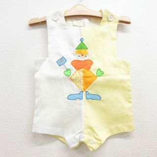 古着 ツナギ ロンパース キッズ ボーイズ 子供服 70年代 70s カカシ ツートンカラー 黄他 イエロー 23jul29(ロンパース)