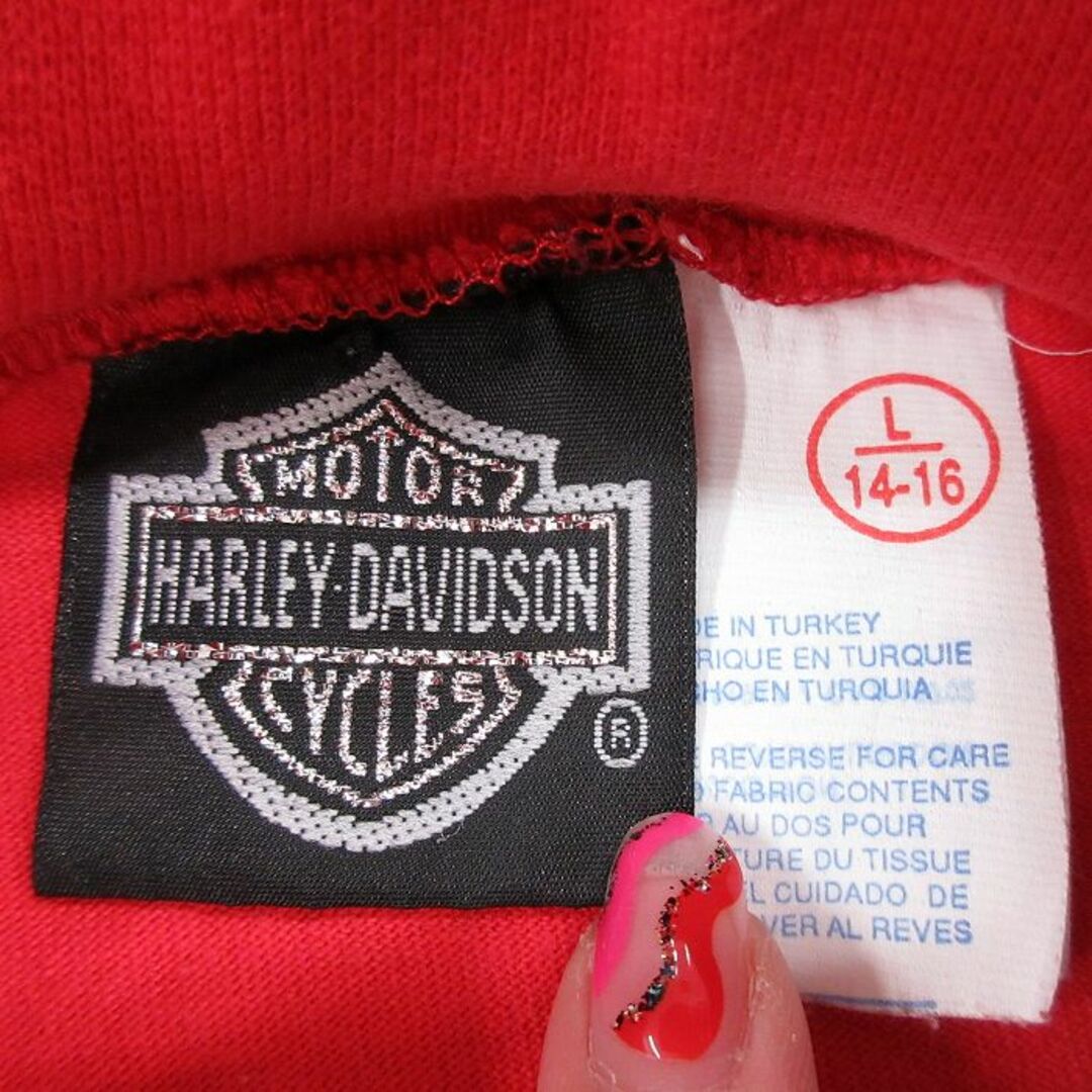 Harley Davidson(ハーレーダビッドソン)の古着 ハーレーダビッドソン Harley Davidson 長袖 ビンテージ Tシャツ キッズ ガールズ 子供服 00年代 00s ハート ビッグロゴ 刺繍 モックネック ハイネック 赤 レッド 23jul29 キッズ/ベビー/マタニティのベビー服(~85cm)(シャツ/カットソー)の商品写真