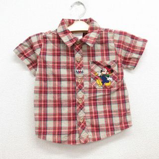 ディズニー(Disney)の古着 半袖 シャツ キッズ ボーイズ 子供服 90年代 90s ディズニー DISNEY ミッキー MICKEY MOUSE コットン 赤他 レッド チェック 23jul29(その他)