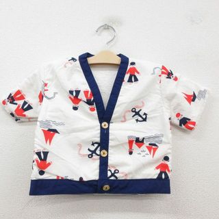 古着 半袖 カーディガン ビーチ シャツ キッズ ボーイズ 子供服 70年代 70s 人 イカリ 総柄 Vネック 白他 ホワイト 【spe】 23jul29(カーディガン/ボレロ)