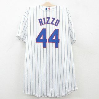 マジェスティック(Majestic)の古着 マジェスティック 半袖 ベースボール シャツ キッズ ボーイズ 子供服 MLB シカゴカブス アンソニーリゾ ノーカラー メッシュ地 白他 ホワイト ストライプ メジャーリーグ 野球 23jul29(その他)