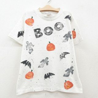 古着 半袖 ビンテージ Tシャツ キッズ ボーイズ 子供服 90年代 90s BOO カボチャ コウモリ クルーネック USA製 白他 ホワイト 23jul28(シャツ/カットソー)