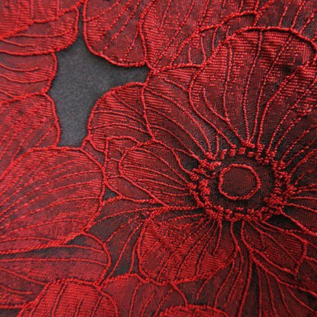 leilian(レリアン)のレリアン 美品 ワンピース 半袖 ドレス 立体刺繍 花柄 黒 赤 9 M相当 レディースのワンピース(ひざ丈ワンピース)の商品写真