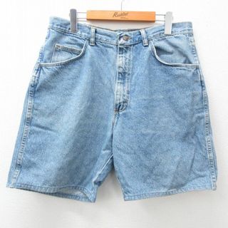 ラングラー(Wrangler)のW33★古着 ラングラー Wrangler ショート パンツ ショーツ メンズ 紺 ネイビー デニム 23jul28 中古 ボトムス 短パン ショーパン ハーフ(ワークパンツ/カーゴパンツ)