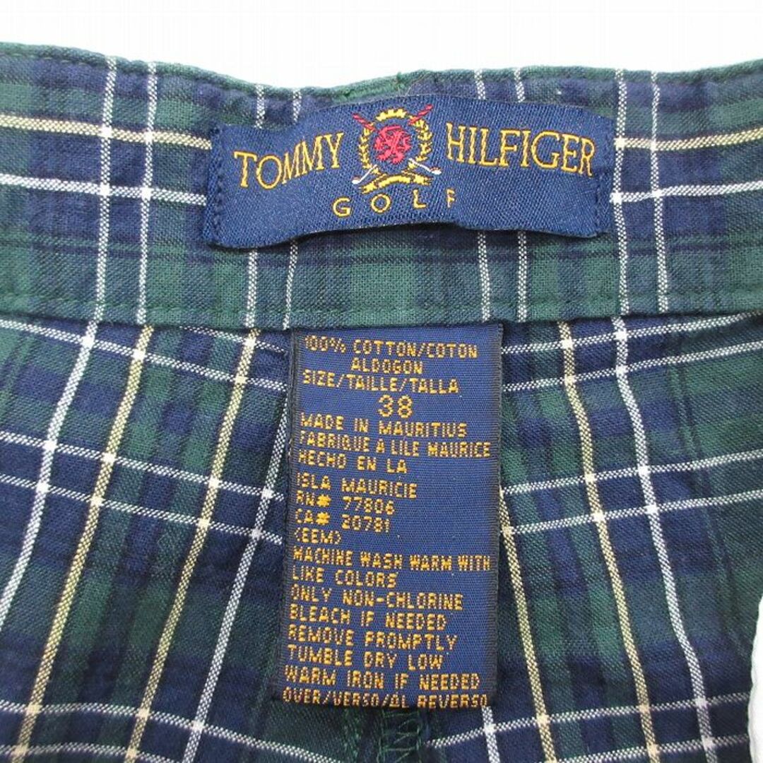 TOMMY HILFIGER(トミーヒルフィガー)のW37★古着 トミーヒルフィガー TOMMY HILFIGER ブランド ショート チノ パンツ チノパン ショーツ メンズ コットン 緑他 グリーン チェック 23jul28 中古 ボトムス 短パン ショーパン メンズのパンツ(ワークパンツ/カーゴパンツ)の商品写真