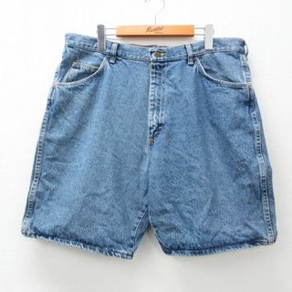 ラングラー(Wrangler)のW35★古着 ラングラー Wrangler ショート パンツ ショーツ メンズ 90年代 90s コットン USA製 紺 ネイビー デニム 23jul28 中古 ボトムス 短パン ショーパン ハーフ(ワークパンツ/カーゴパンツ)