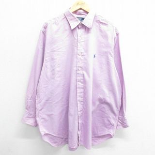 ラルフローレン(Ralph Lauren)のXL★古着 ラルフローレン Ralph Lauren 長袖 ブランド シャツ メンズ 90年代 90s ワンポイントロゴ ANDREW 大きいサイズ コットン 薄紫系 パープル 23jul29 中古 トップス(シャツ)