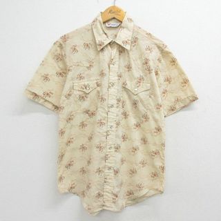 M★古着 半袖 ウエスタン シャツ メンズ 90年代 90s 花 雲 総柄 ベージュ他 カーキ 23jul31 中古 トップス(シャツ)