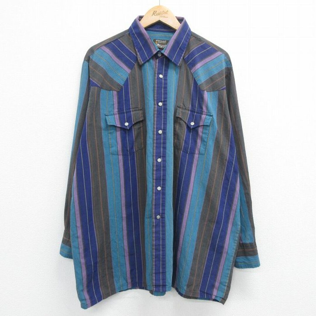 XL☆古着 長袖 ウエスタン シャツ メンズ 90年代 90s 大きい XL☆古着 長袖 ウエスタン シャツ メンズ 90年代 90s 大きい