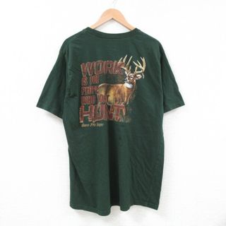 XL★古着 半袖 Tシャツ メンズ バスプロショップス シカ コットン クルーネック 緑 グリーン 23jul27 中古(Tシャツ/カットソー(半袖/袖なし))