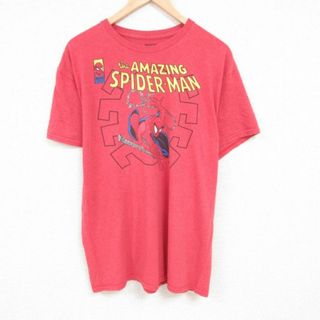 マーベル(MARVEL)のXL★古着 半袖 Tシャツ メンズ マーベル スパイダーマン クルーネック 赤 レッド 霜降り 23jul26 中古(Tシャツ/カットソー(半袖/袖なし))