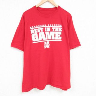 XL★古着 ラッセル 半袖 Tシャツ メンズ ネブラスカコーンハスカーズ 大きいサイズ コットン クルーネック 赤 レッド 23jul26 中古(Tシャツ/カットソー(半袖/袖なし))