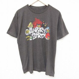 L★古着 半袖 Tシャツ メンズ ゲーム アングリーバード レッド チャック クルーネック 濃グレー 霜降り 23jul28 中古(Tシャツ/カットソー(半袖/袖なし))