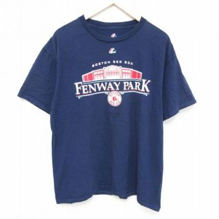 マジェスティック(Majestic)のXL★古着 マジェスティック 半袖 Tシャツ メンズ MLB ボストンレッドソックス コットン クルーネック 紺 ネイビー メジャーリーグ ベースボール 野球 23jul31 中古(Tシャツ/カットソー(半袖/袖なし))