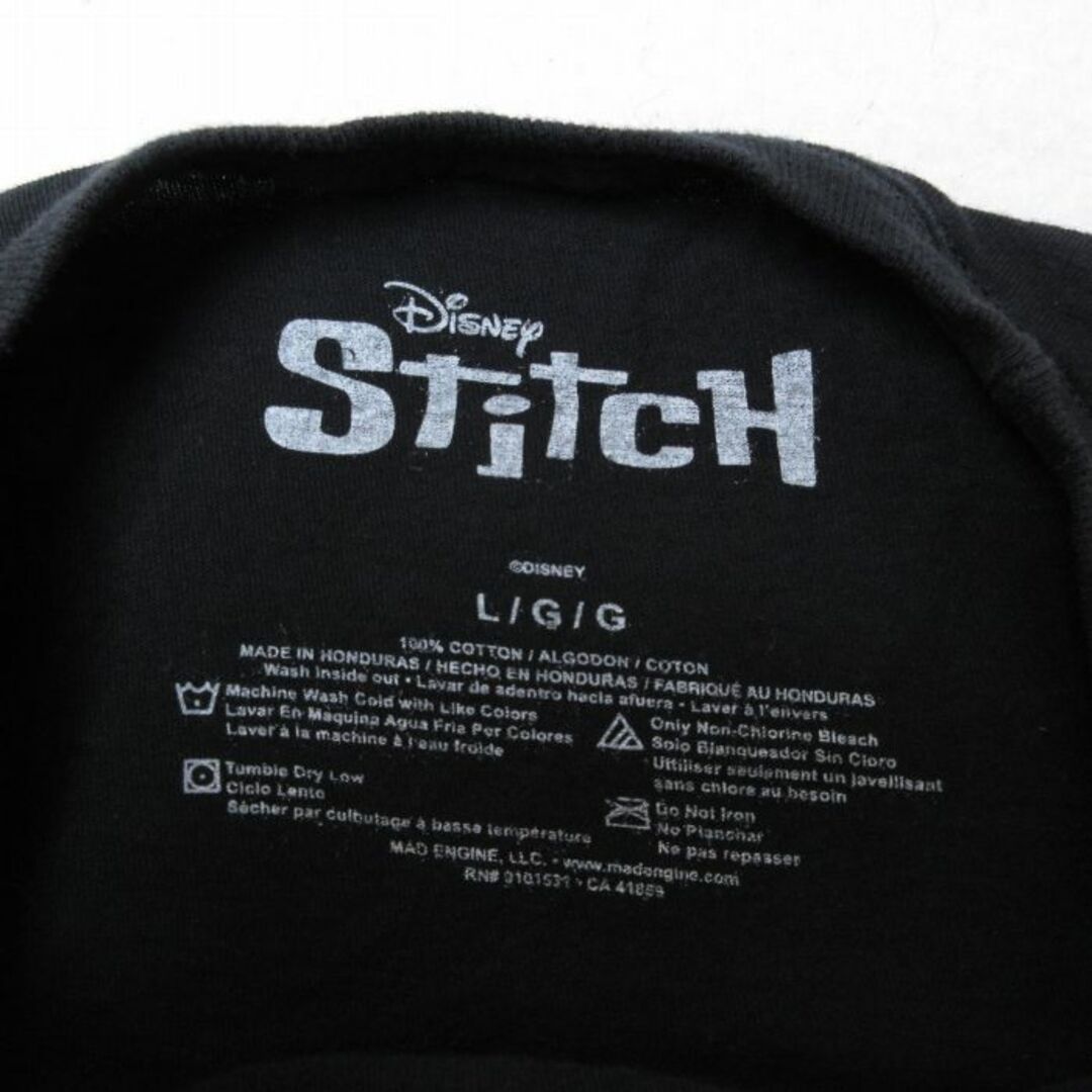 Disney(ディズニー)のXL★古着 半袖 Tシャツ メンズ ディズニー DISNEY スティッチ コットン クルーネック 黒 ブラック 23jul31 中古 メンズのトップス(Tシャツ/カットソー(半袖/袖なし))の商品写真