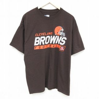 XL★古着 半袖 Tシャツ メンズ NFL クリーブランドブラウンズ 大きいサイズ コットン クルーネック こげ茶 ブラウン アメフト スーパーボウル 23jul31 中古(Tシャツ/カットソー(半袖/袖なし))