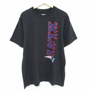 リーボック(Reebok)のL★古着 リーボック REEBOK 半袖 ブランド Tシャツ メンズ NFL ニューイングランドペイトリオッツ コットン クルーネック 黒 ブラック アメフト スーパーボウル 23jul26 中古(Tシャツ/カットソー(半袖/袖なし))