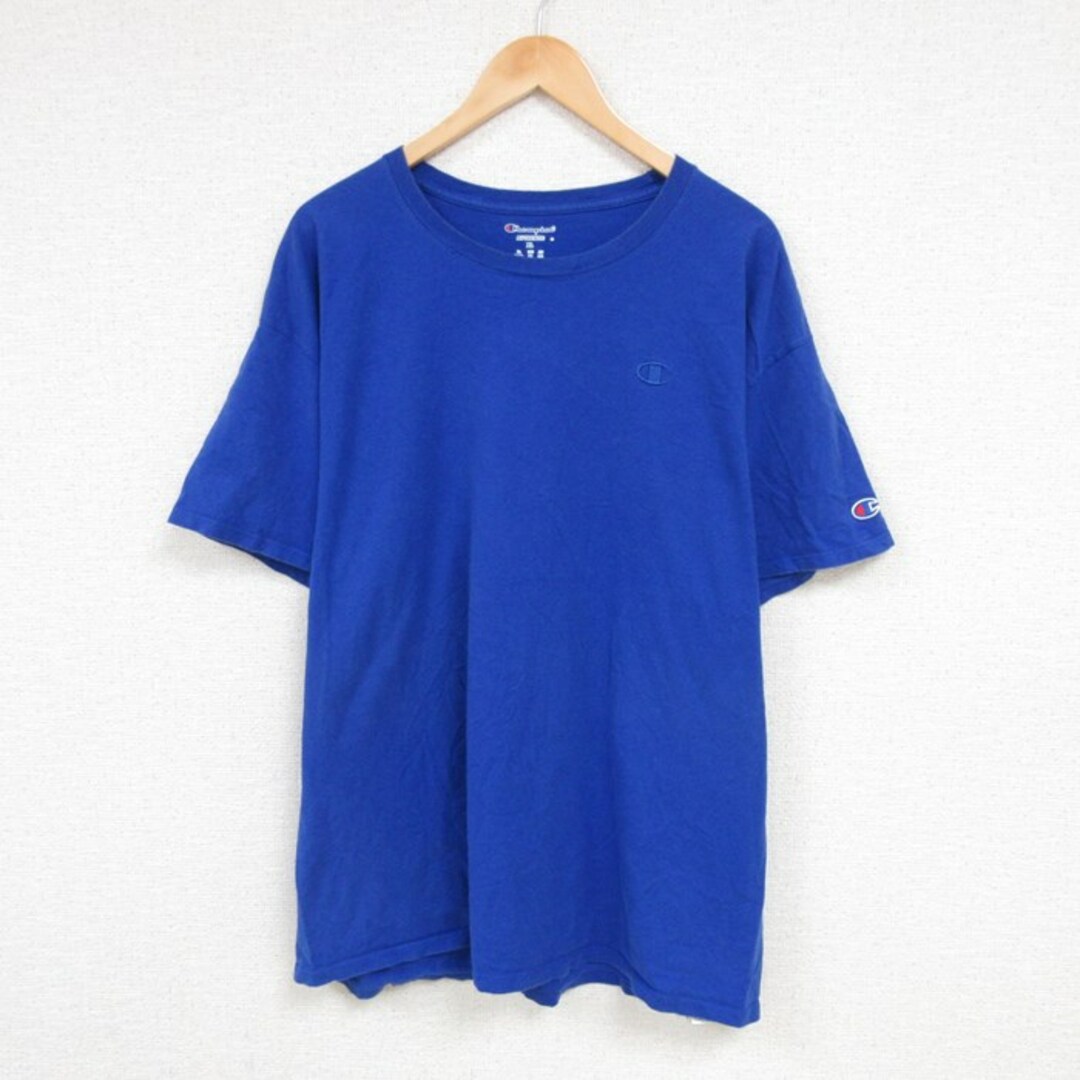 Champion(チャンピオン)のXL★古着 チャンピオン Champion 半袖 ブランド Tシャツ メンズ ワンポイントロゴ 大きいサイズ コットン クルーネック 青 ブルー 23jul28 中古 メンズのトップス(Tシャツ/カットソー(半袖/袖なし))の商品写真