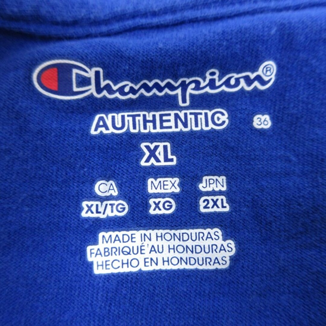 Champion(チャンピオン)のXL★古着 チャンピオン Champion 半袖 ブランド Tシャツ メンズ ワンポイントロゴ 大きいサイズ コットン クルーネック 青 ブルー 23jul28 中古 メンズのトップス(Tシャツ/カットソー(半袖/袖なし))の商品写真