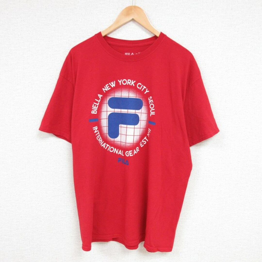 FILA(フィラ)のXL★古着 フィラ FILA 半袖 ブランド Tシャツ メンズ ビッグロゴ クルーネック 赤 レッド 23jul28 中古 メンズのトップス(Tシャツ/カットソー(半袖/袖なし))の商品写真