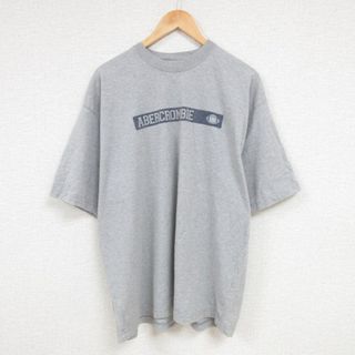 アバクロンビーアンドフィッチ(Abercrombie&Fitch)のL★古着 アバクロンビー Abercrombie&fitch 半袖 ブランド Tシャツ メンズ ビッグロゴ ラグビーボール コットン クルーネック グレー 霜降り 23jul28 中古(Tシャツ/カットソー(半袖/袖なし))