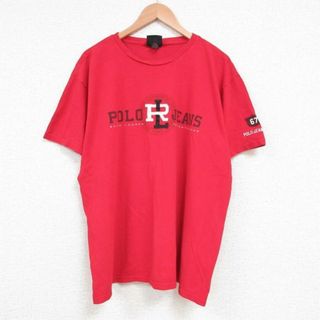 ラルフローレン(Ralph Lauren)のXL★古着 ラルフローレン Ralph Lauren ポロジーンズ 半袖 ブランド Tシャツ メンズ ビッグロゴ 大きいサイズ コットン クルーネック 赤 レッド 23jul31 中古(Tシャツ/カットソー(半袖/袖なし))