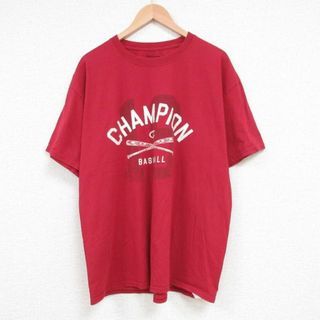 チャンピオン(Champion)のXL★古着 チャンピオン Champion 半袖 ブランド Tシャツ メンズ 野球 大きいサイズ コットン クルーネック エンジ 23jul31 中古(Tシャツ/カットソー(半袖/袖なし))