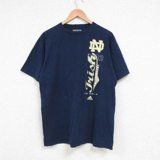 アディダス(adidas)のL★古着 アディダス adidas 半袖 ブランド Tシャツ メンズ ノートルダム コットン クルーネック 濃紺 ネイビー 23jul31 中古(Tシャツ/カットソー(半袖/袖なし))