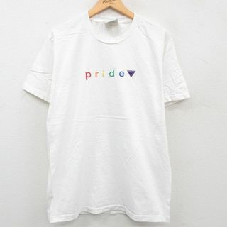 リー(Lee)のL★古着 リー Lee 半袖 ビンテージ Tシャツ メンズ 90年代 90s Pride コットン クルーネック USA製 白 ホワイト 23jul26 中古(Tシャツ/カットソー(半袖/袖なし))