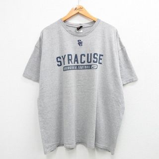 ナイキ(NIKE)のXL★古着 ナイキ NIKE 半袖 ビンテージ Tシャツ メンズ 00年代 00s シラキュース オレンジ フットボール ワンポイントロゴ 大きいサイズ クルーネック グレー 霜降り 23jul26 中古(Tシャツ/カットソー(半袖/袖なし))