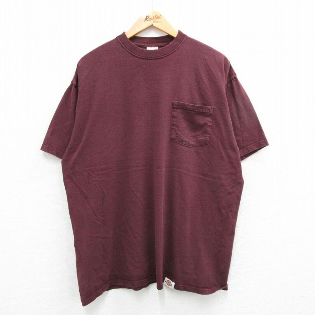 Dickies(ディッキーズ)のXL★古着 ディッキーズ Dickies 半袖 ビンテージ Tシャツ メンズ 00年代 00s 胸ポケット付き 大きいサイズ コットン クルーネック エンジ 23jul26 中古 メンズのトップス(Tシャツ/カットソー(半袖/袖なし))の商品写真