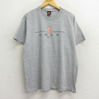 ナイキ(NIKE)のXL★古着 ナイキ NIKE 半袖 ビンテージ Tシャツ メンズ 00年代 00s ワンポイントロゴ ゴルフ クルーネック グレー 霜降り 23jul26 中古(Tシャツ/カットソー(半袖/袖なし))