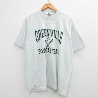 XL★古着 半袖 ビンテージ Tシャツ メンズ 90年代 90s グリーンビル 野球 大きいサイズ クルーネック USA製 薄グレー 霜降り 23jul26 中古(Tシャツ/カットソー(半袖/袖なし))