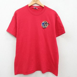 ヘインズ(Hanes)のL★古着 ヘインズ Hanes 半袖 ビンテージ Tシャツ メンズ 00年代 00s インディアン コットン クルーネック 赤 レッド 23jul26 中古(Tシャツ/カットソー(半袖/袖なし))