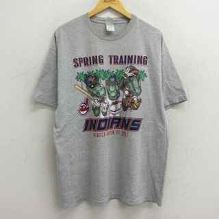 リー(Lee)のXL★古着 リー Lee 半袖 ビンテージ Tシャツ メンズ 00年代 00s MLB クリーブランドインディアンス ワニ 大きいサイズ クルーネック グレー 霜降り メジャーリーグ ベースボール 野球 23jul26 中古(Tシャツ/カットソー(半袖/袖なし))