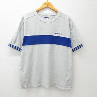 リーボック(Reebok)のXL★古着 リーボック REEBOK 半袖 ビンテージ Tシャツ メンズ 00年代 00s ワンポイントロゴ ツートンカラー 大きいサイズ クルーネック グレー系他 23jul27 中古(Tシャツ/カットソー(半袖/袖なし))