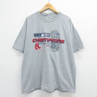 リー(Lee)のXL★古着 リー Lee 半袖 ビンテージ Tシャツ メンズ 00年代 00s MLB レッドソックス 大きいサイズ クルーネック グレー 霜降り メジャーリーグ ベースボール 野球 23jul27 中古(Tシャツ/カットソー(半袖/袖なし))