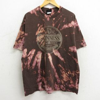 XL★古着 半袖 ビンテージ Tシャツ メンズ 00年代 00s ギネス ビール コットン クルーネック 茶他 ブラウン ブリーチ加工 23jul29 中古(Tシャツ/カットソー(半袖/袖なし))