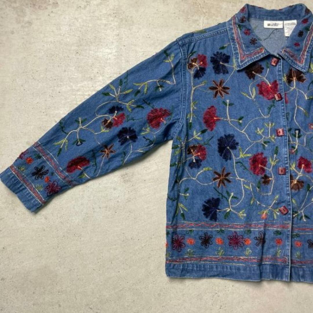 units デニムジャケット デニムシャツ 刺繍デザイン 花柄 総柄 レディース メンズL相当 レディースのジャケット/アウター(ブルゾン)の商品写真