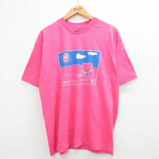 ヘインズ(Hanes)のXL★古着 ヘインズ Hanes 半袖 ビンテージ Tシャツ メンズ 90年代 90s ハート クルーネック USA製 ピンク 23jul31 中古(Tシャツ/カットソー(半袖/袖なし))